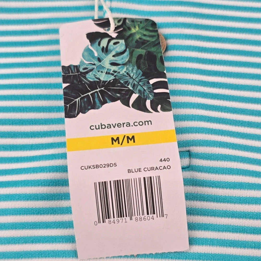 Cubavera Polo Shirt Mens Medium Blue Curacao Striped Moisture Wicking